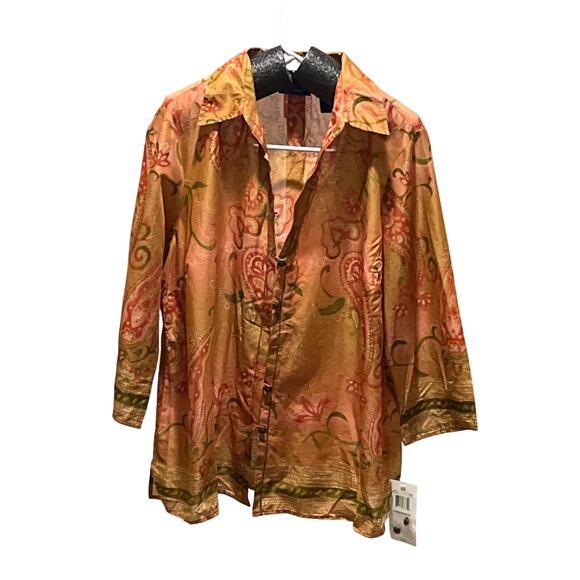 JH Collection V Neck Blouse. Women Size 2X. Red, Brown Paisley Pattern. BNWT - Picture 1 of 7